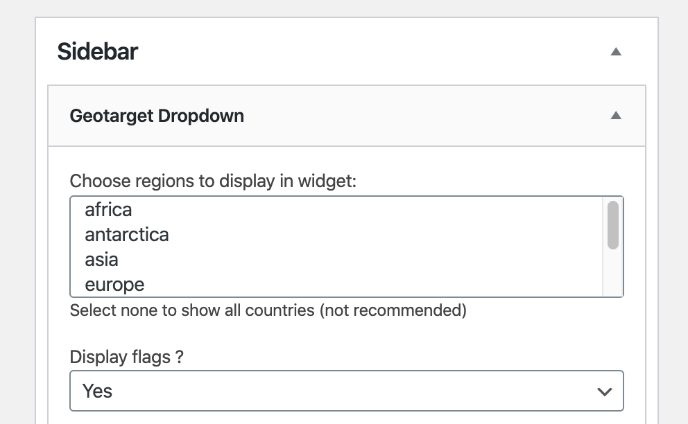 Country Switcher settings